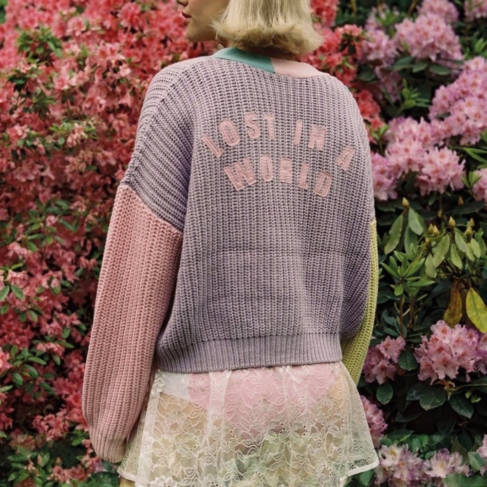 Lazy Oaf Lost in a World Pastel Panel Cardigan Size Small Medium NWT